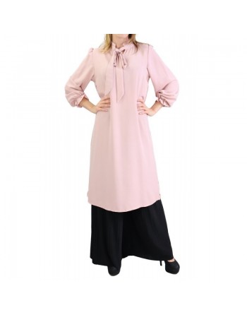 Tunique longue avec col nœud de couleur rose clair 