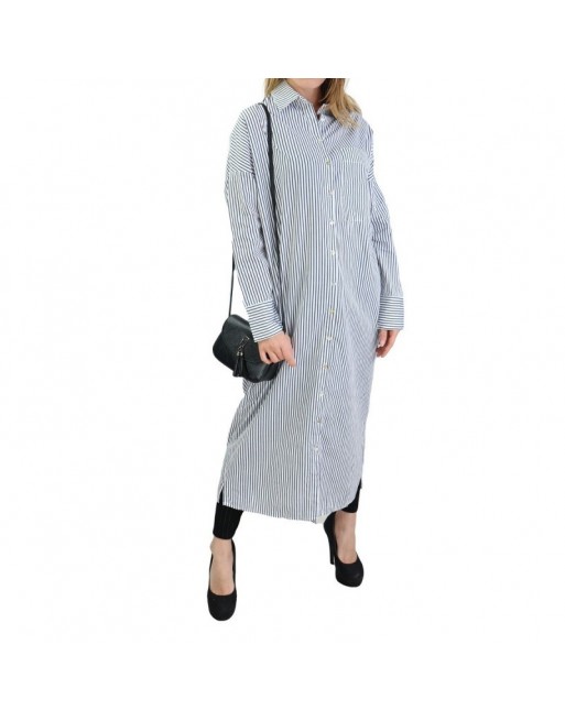 Robe chemise coton à rayures Blanc et Noir 