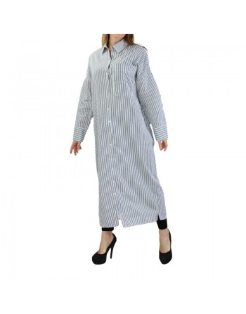 Robe chemise coton à rayures Blanc et Noir 