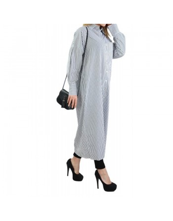 Robe chemise coton à rayures Blanc et Noir 