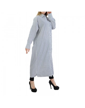 Robe chemise coton à rayures Blanc et Noir 