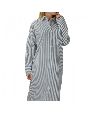 Robe chemise coton à rayures Blanc et Noir 