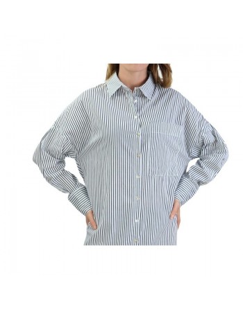 Robe chemise coton à rayures Blanc et Noir 