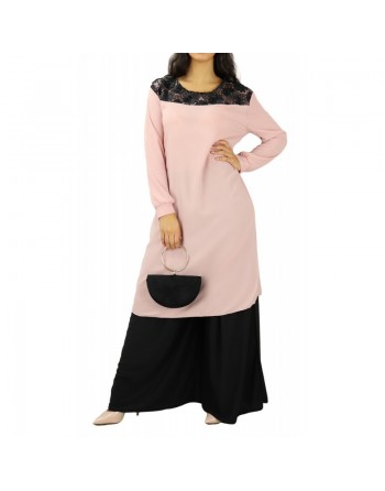 Tunique mi-longue haut dentelle et strass - Couleur Rose 