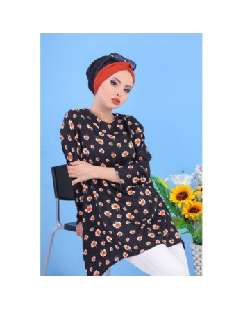Tunique ample pour femme à motif floral - Couleur noire 