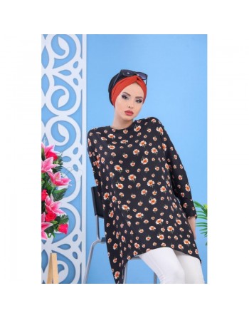 Tunique ample pour femme à motif floral - Couleur noire 
