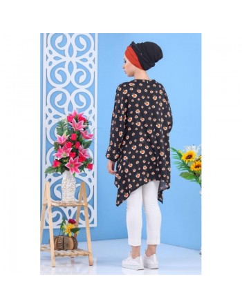 Tunique ample pour femme à motif floral - Couleur noire 