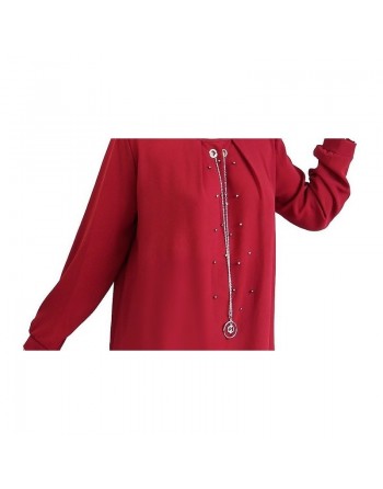 Tunique longue ornée de perles et d'une chaîne avec bijoux pendentif - Couleur Bordeaux 