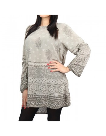 Tunique viscose à motifs pour femme - Couleur taupe et beige 