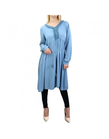Tunique longue style bohème - Taille Unique - Couleur bleu ciel 