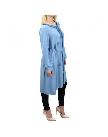 Tunique longue style bohème - Taille Unique - Couleur bleu ciel 