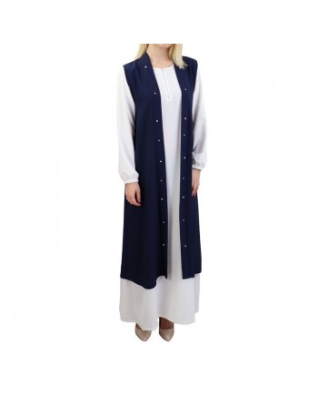 Gilet long perlé de couleur bleu nuit 