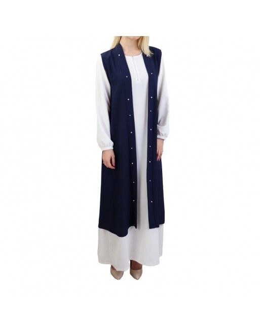 Gilet long perlé de couleur bleu nuit Gilet long perlé de couleur bleu nuit