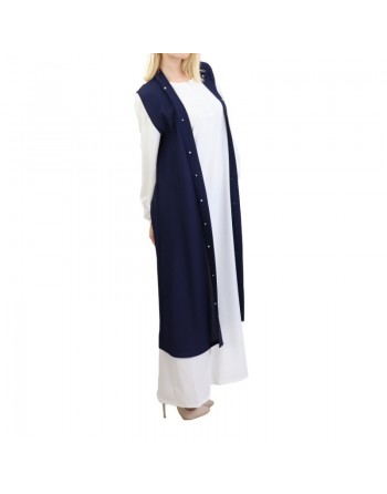 Gilet long perlé de couleur bleu nuit 