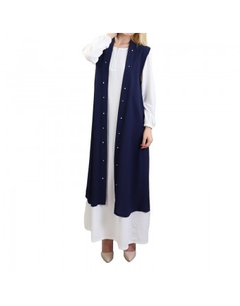 Gilet long perlé de couleur bleu nuit 