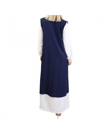 Gilet long perlé de couleur bleu nuit 