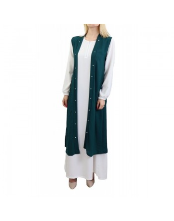 Gilet long perlé de couleur vert sapin 