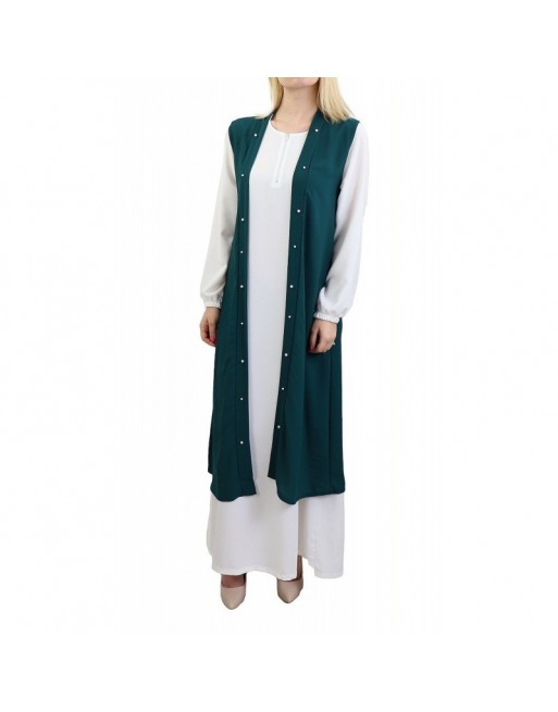 Gilet long perlé de couleur vert sapin 