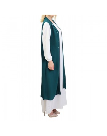 Gilet long perlé de couleur vert sapin 