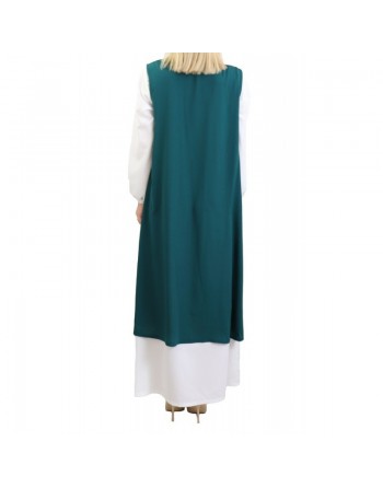 Gilet long perlé de couleur vert sapin 