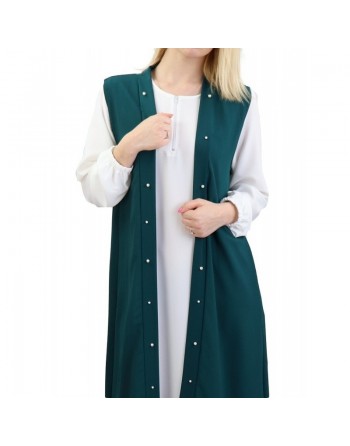 Gilet long perlé de couleur vert sapin 