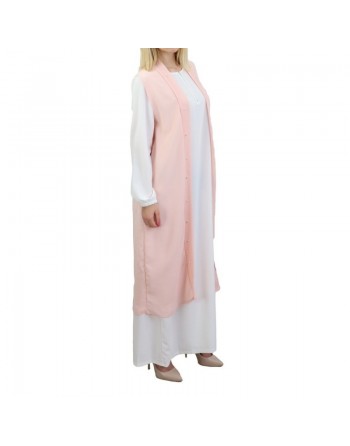 Gilet long perlé de couleur rose pâle 