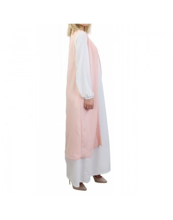 Gilet long perlé de couleur rose pâle 