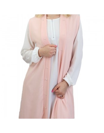 Gilet long perlé de couleur rose pâle 