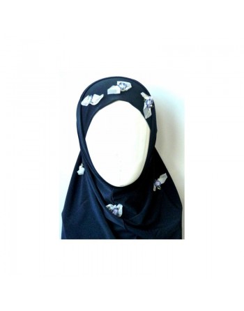 Hijab noir 2 pièces avec dentelle à motifs fleurs 