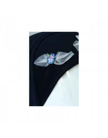 Hijab noir 2 pièces avec dentelle à motifs fleurs 