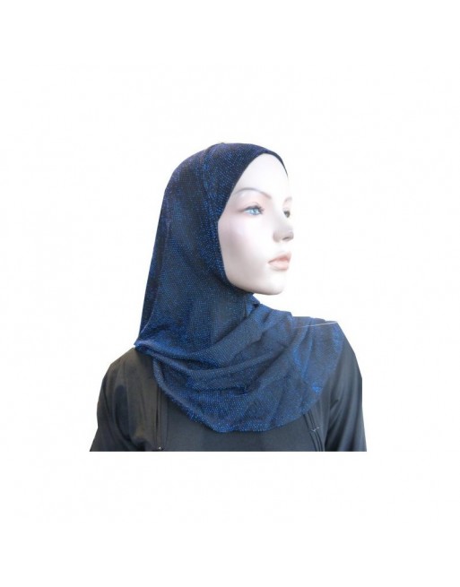 Hijab noir pailleté brillant bleu 