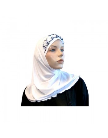 Hijab 2 pièces blanc avec ruban froncé noir 