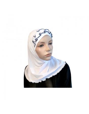 Hijab 2 pièces blanc avec ruban froncé noir 