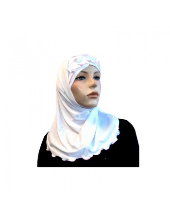 Hijab 2 pièces blanc avec ruban froncé rose clair 