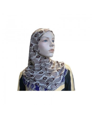 Hijab beige pailleté avec motifs marrons 
