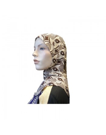Hijab beige pailleté avec motifs marrons 