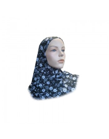 Hijab 1 pièce noir pailleté avec motifs fleurs blanches 