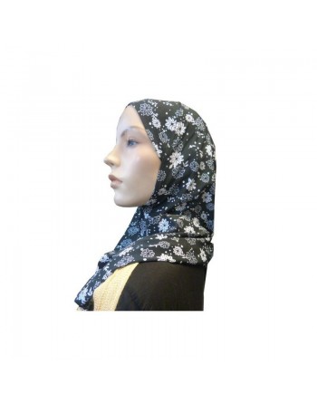 Hijab 1 pièce noir pailleté avec motifs fleurs blanches 