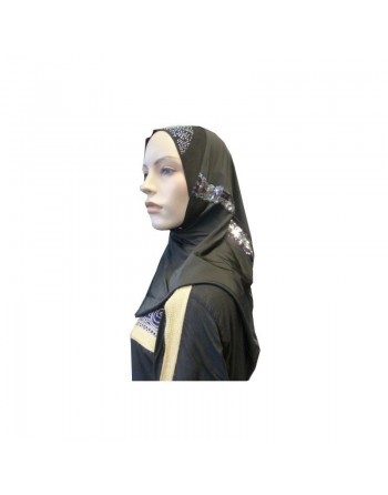 Hijab noir perlé au niveau du haut avec motifs multicouleurs 