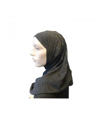 Hijab 1 pièce noir pailleté avec strass multi-couleurs 