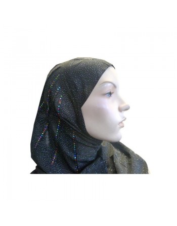 Hijab 1 pièce noir pailleté avec strass multi-couleurs 
