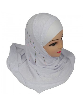 Hijab 1 pièce blanc pailleté avec strass multi-couleurs 
