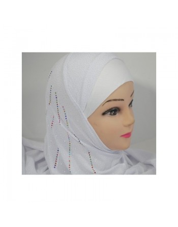 Hijab 1 pièce blanc pailleté avec strass multi-couleurs 