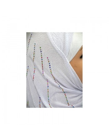 Hijab 1 pièce blanc pailleté avec strass multi-couleurs 
