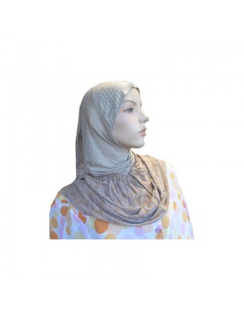 Hijab 1 pièce couleur taupe perlé sur le bonnet avec motifs cuivrés 