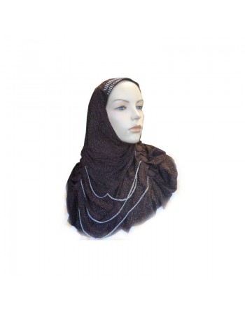 Hijab marron pailleté avec boutons et chaines fines 