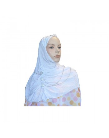 Hijab blanc pailleté avec boutons et chaines fines 
