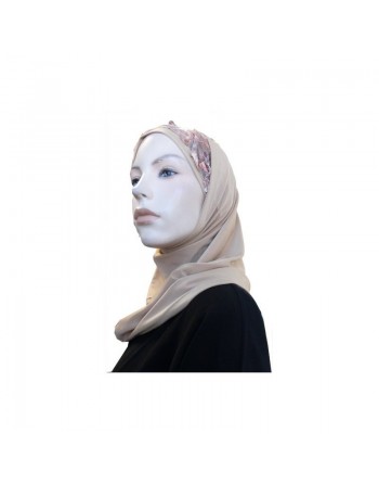 Hijab 2 pièces couleur camel décoré de fleurs 