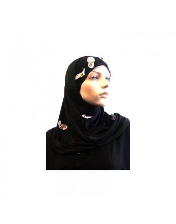 Hijab 2 pièces noir décoré de fleurs 