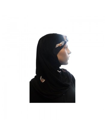 Hijab 2 pièces noir décoré de fleurs 